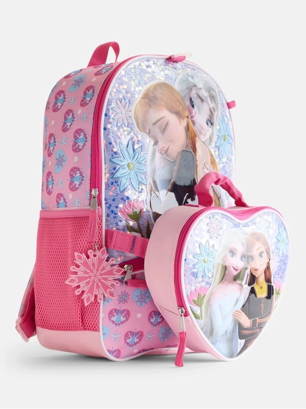 Disney Frozen Kids Pink 6pc Backpack Set with Lunch Bag, Headphones & Bottle W5